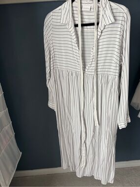 Mama Licious White Dress with Navy Stripes